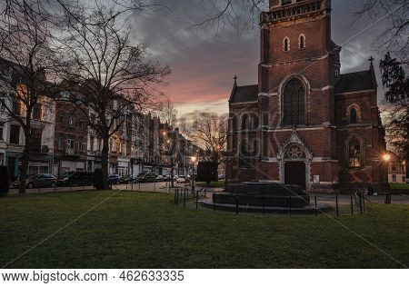 Laeken, Brussels Capital Region, Belgium - 12 20 2020 - The Saint Lambert Catholic Church And Square