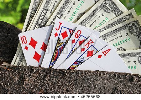 Money tree and playing cards