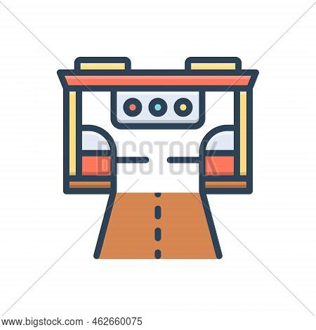 Color Illustration Icon For Toll Road-toll Gate Highway Barrier Traffic Checkpoint Tollbooth Transpo