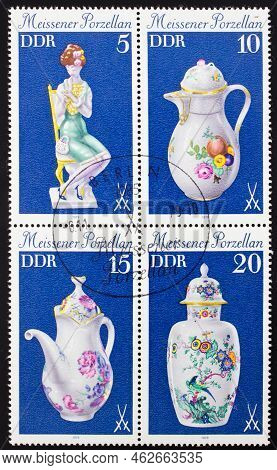German Democratic Republic - Circa 1979: Postage Stamp 'meissen Porcelain - Vase With Lid, Gosser Au