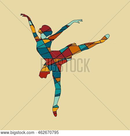 Balerina Silhouette In Mosaic Style. Abstract Geometric Irregular Mosaic. Polygonal Geometric Outlin