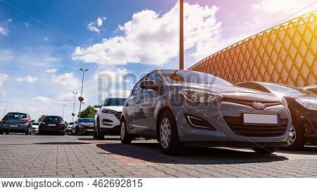 Parking Car. Empty Road Asphalt Background. Car Lot Parking Space In Underground City Garage. Interi