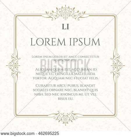 Decorative Square Frame With Ornamental Elements, Leaf Patterns. Card Template For Greeting Card, Ce