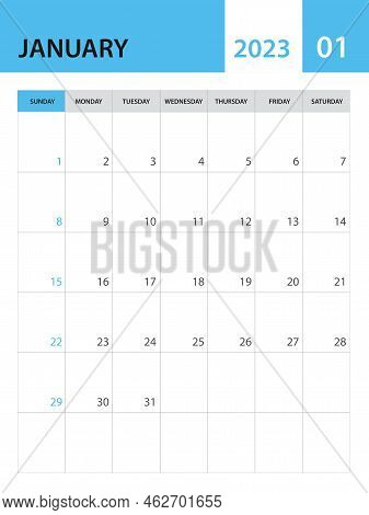 January 2023 Template, Calendar 2023 Template Vector, Planner Monthly Design, Desk Calendar 2023, Wa
