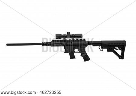 Modern Automatic Rifle Isolated On Black Background. Weapons For Police, Special Forces And The Army