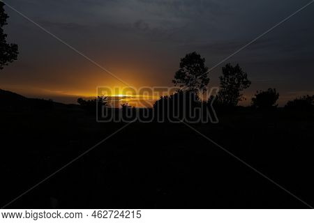 Summer Sunrise Over Golden Beach (skala Potamias) In Greece With An Overcast Sky.