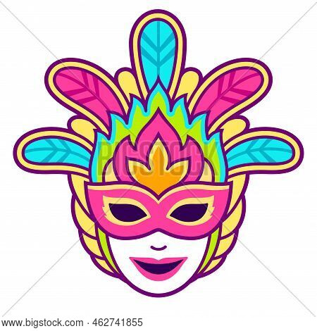 Carnival Mask For Masskara Festival In Bacolod, Philippines. Isolated Vector Clip Art Illustration.