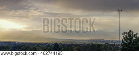 Colorado Living. Englewood, Colorado - Denver Metro Area Residential Fall Sunset Panorama