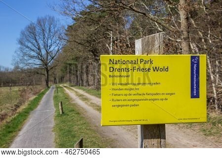 Drente, Netherlands - March 30, 2021: Information Sign In The National Park Drents-friese Wold, Neth