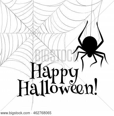 Vector Hand Drawn Illustration Of Spider Web With Doodle Style Isolated On White Background. Happy H