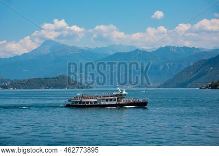 Beautiful Panorama Of Lake Como With A Small Coastal Town, Famous Tourism Destination
