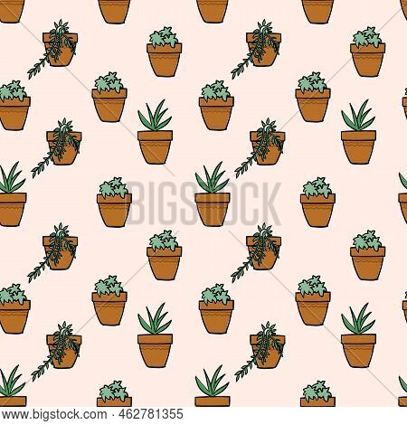 Potted Plants Seamless Pattern. Modern Style Is Perfect For Decor.