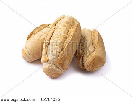Whole French Bread, Salt Bread Or Pistolet Isolated Over White Background.