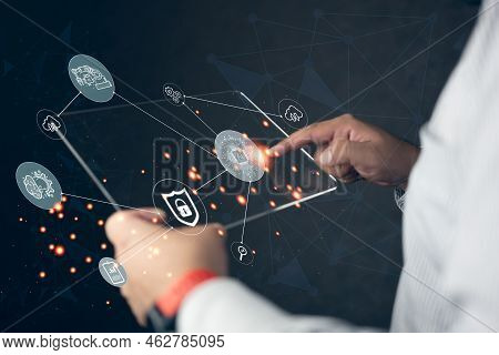 Man Working With Digital Transformation Change Management And Internet Of Things. Digital Transforma