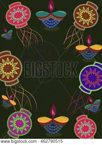 Frame Or Border Design Of Liver Organ, Rose Red, Dark Magenta, Trypan Blue Color Sky Lantern Or Aaka