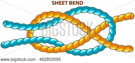 Sheet Bend Isolated On White. Binding And Fastening Unit For Permanent Bracing. Modification Of Stra