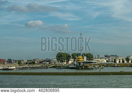 Rotterdam, Netherlands - July 11, 2022: Lookout And Offices Of Verkeerscentrale, River And Port Traf