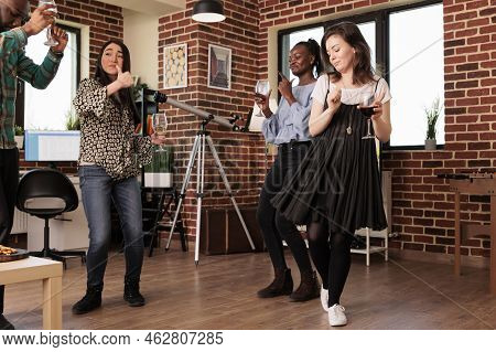 Young Adults Various Nationalities Dance, Alcohol, Wine Party, Reunion, Gathering At Home, House Apa
