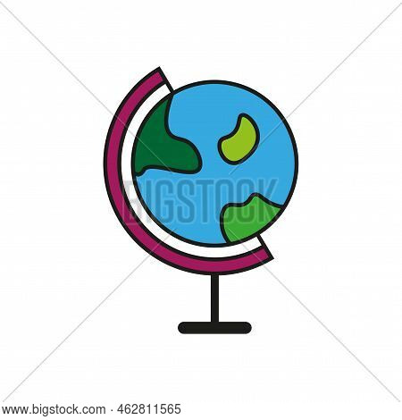 Cartoon Hand Drawn Globe. Doodle Icon. Ecology Concept. Travel Concept. Vector Illustration. Stock I