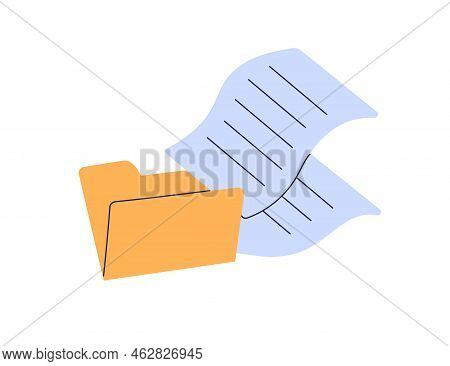 Folder With Paper Documents Icon. Yellow Office File With Business Docs, Project, Data Report, Offic