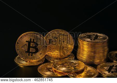 Bitcoin Btc Cryptocurrency Coins. Golden Coin For Technology