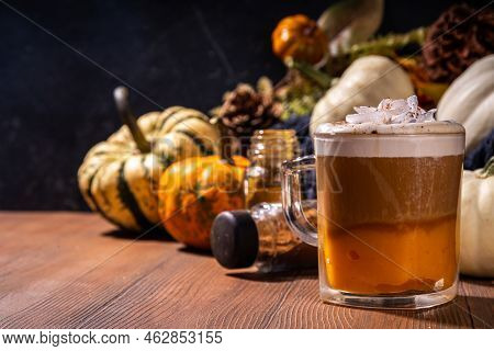 Pumpkin Spice Latte In A Glass Mug