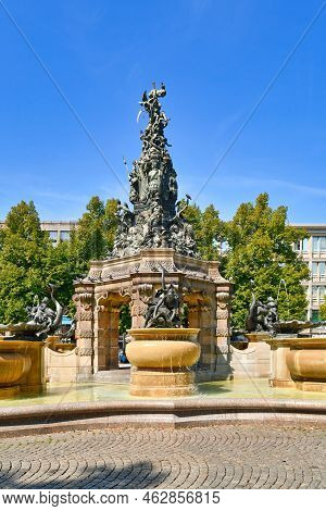 Mannheim, Germany - September 2022: Fountain With Sculptures Called 'grupello Pyramid' With Sculptur