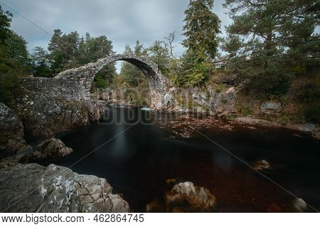 Carrbridge Packhorse Bridge. The Old Packhorse Bridge Across The River Dulnain At Carrbridge. Scotla