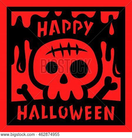 Halloween Scull With Blood And Bowns Vector Card. Happy Halloween. Holiday Layered Papercut Template