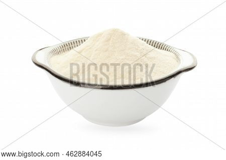 Bowl Of Agar-agar Powder Isolated On White