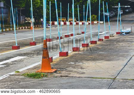 Driving Test And Training Area With Simulate Test For Driving License. Driving School Practice Traff