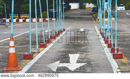 Driving Test And Training Area With Simulate Test For Driving License. Driving School Practice Traff