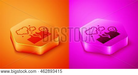 Isometric Poisonous Cloud Of Gas Or Smoke Icon Isolated On Orange And Pink Background. Stink Bad Sme