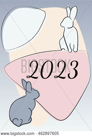 2023 New Year's Card. Vector Illustration Of Chinese New Year 2023 Symbol, Year The Rabbit.