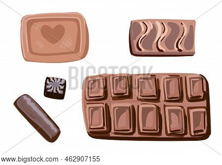 Sweets Set. Chocolate, Candies And Cookies Isolated On White Background.