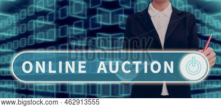Handwriting Text Online Auction. Business Showcase Digitized Sale Event Which Item Is Sold To The Hi