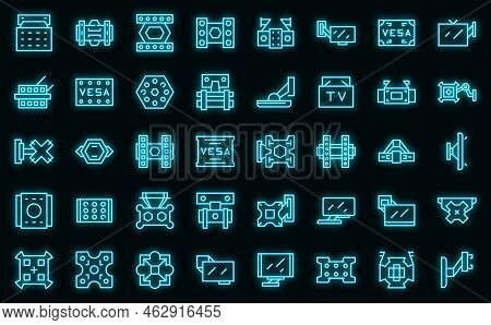 Tv Mount Icons Set Outline Vector. Wall Bracket. Arm Panel Vector Neon