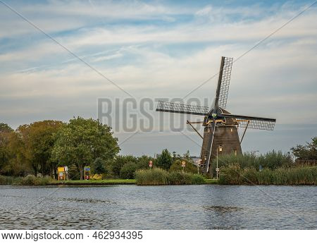 Historical Dutch Windmill From 1638 In The Town Of Ouderkerk Aan De Amstel