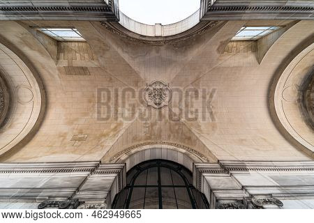 Laeken, Brussels Capital Region - Belgium - 06 06 2021 Low Angle View Of The Ceiling Of A Wing Of Th