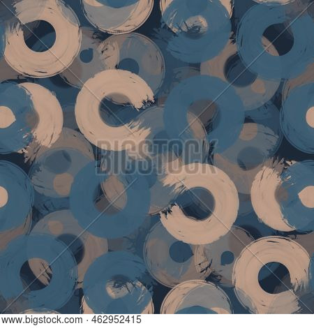 Seamless Pattern With Gray, Rosybrown Semi-rings Paint Brush Strokes,halftone.random Chaotic Composi