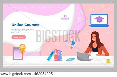 Online Courses Landing Page Template. E-learning Banner. Selfeducation Home Schooling. Modern Workpl
