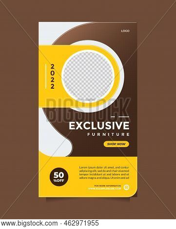 Exclusive Furniture Promotion Design. Brown Yellow Design Vector With A Photo Collage. Usable For So