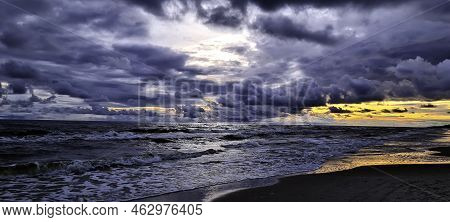 Sunset Over Baltic Sea With Oil Platform In Background - Lubiatowo, Pomerania, Poland