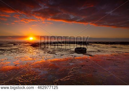 Seaside Sunrise And Vivid Textured Rock Reflections In Royal National Park, Australia
