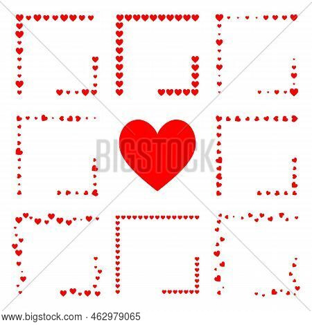 Set Of Vector Square Frames With Hearts On A White Isolated Background. A Collection Of Square Frame