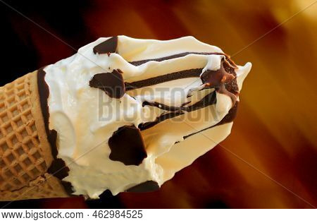 Close Up Of An Ice Cream Cone, A Waffle Ice Cream Cone.