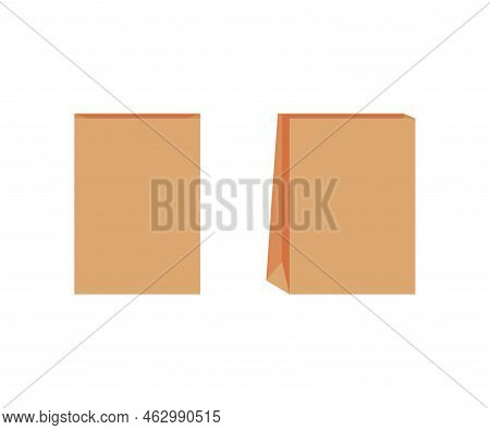 Paper Bag Without Handle Template Of Shopping. Brown Craft Paper Pack For Gift, Food, Item. Take Awa