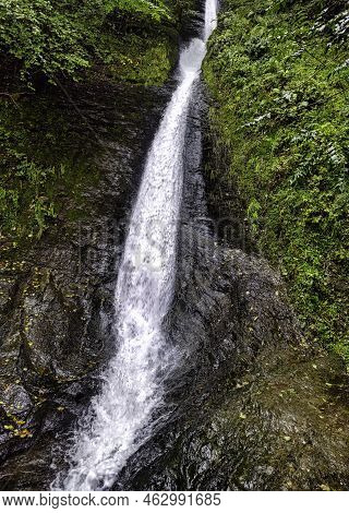 Whitelady Waterfall In Rain - Lydford Gorge, Dartmoor National Park, Devon, United Kingdom