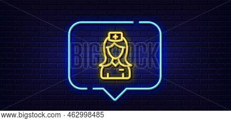 Neon Light Speech Bubble. Hospital Nurse Line Icon. Medical Help Assistant Sign. Neon Light Backgrou