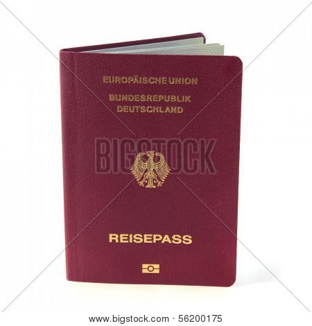 A typical modern german passport inclusive biometric data. All isolated on white background.